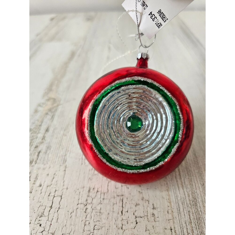 Vintage reflector‎ indent red green silver ornament Xmas tree